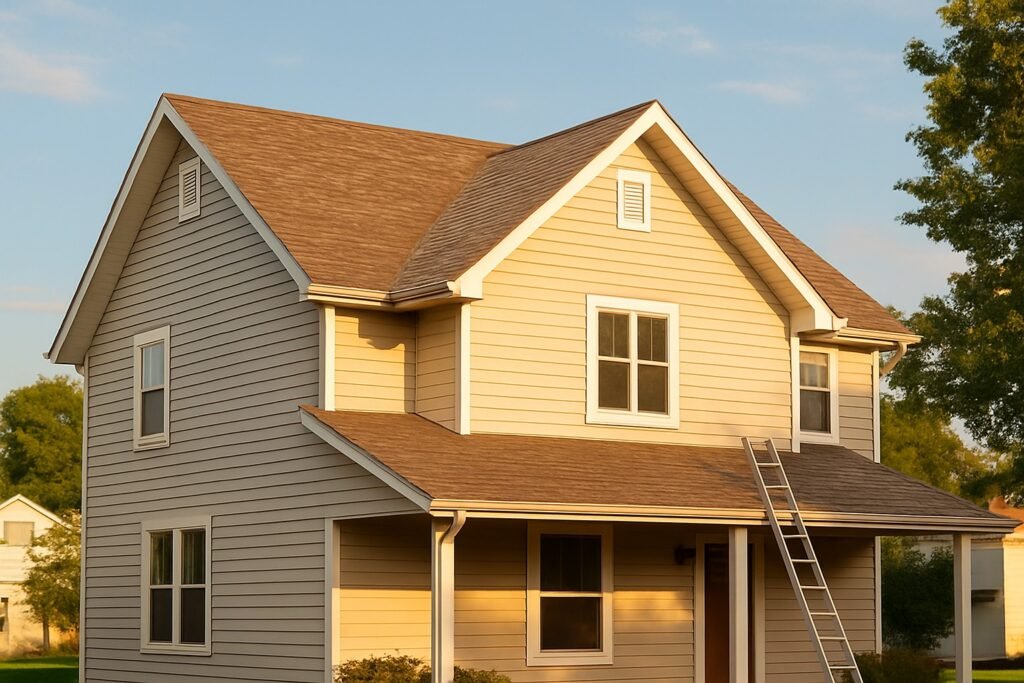 A Kansas home with a clean, energy-efficient roof in warm sunlight, showing how roofing and insulation affect heating and cooling bills.