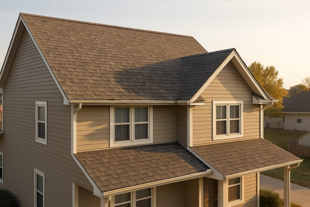 Roof with installation mistakes such as lifted shingles and nail pops on a Kansas home, showing common roofing problems Invictus repairs.