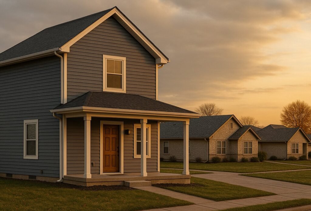 A Kansas home in a neighborhood after a storm, symbolizing the difference between local roofers and storm chasers.